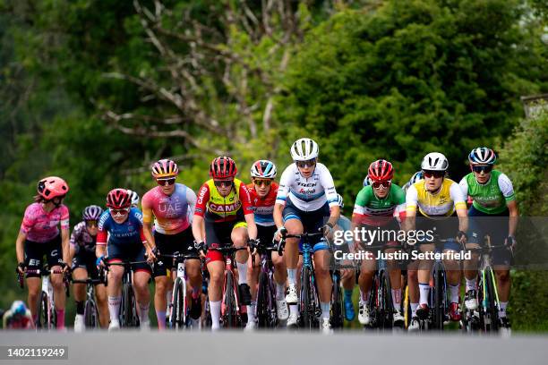 Sofia Bertizzolo of Italy and UAE Team Adq, Christine Majerus of Luxembourg and Team SD Worx, Ellen Van Dijk of Netherlands and Team Trek -...