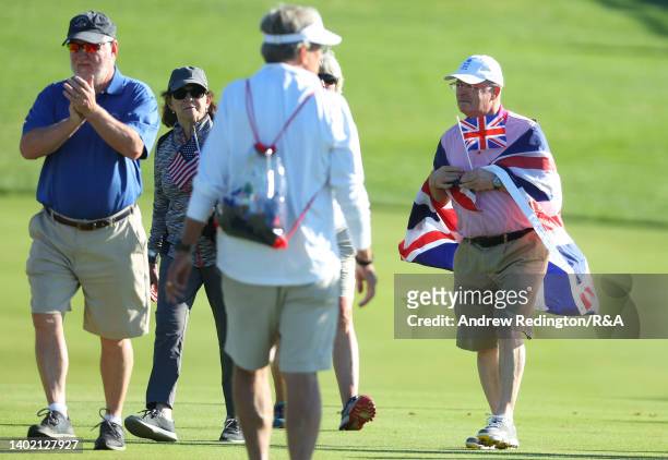 Team Great Britain and Ireland fan is pictured during the Morning Fourballs of The Curtis Cup at Merion Golf Club on June 10, 2022 in Ardmore,...