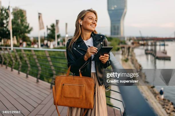 it is great to relax - leather jacket stockfoto's en -beelden