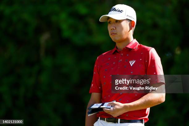 Albin Choi of Canada looks on from the 14th tee during the second round of the RBC Canadian Open at St. George's Golf and Country Club on June 10,...