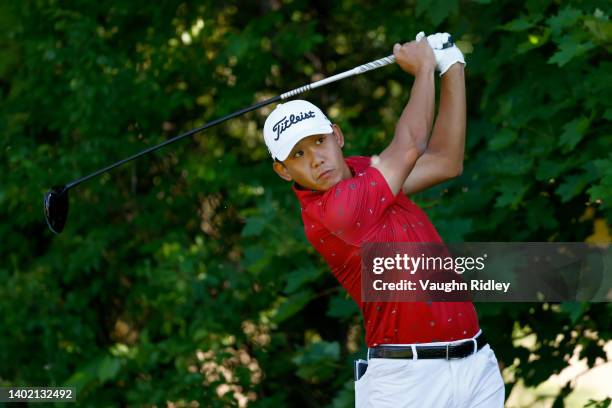 Albin Choi of Canada plays his shot from the 14th tee during the second round of the RBC Canadian Open at St. George's Golf and Country Club on June...