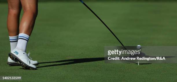 Hannah Darling of Team Great Britain and Ireland tees off on the fifth hole during the Morning Fourballs of The Curtis Cup at Merion Golf Club on...