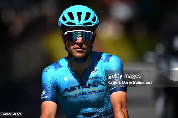 Samuele Battistella of Italy and Team Astana – Qazaqstan crosses the finishing line the 74th Criterium du Dauphine 2022, Stage 6 a 196,4km stage from...