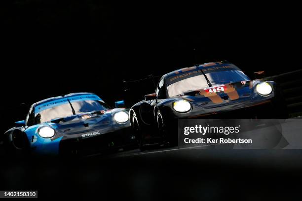 The Hardpoint Motorsport Porsche 911 RSR of Andrew Haryanto, Alessio Picariello and Martin Rump drives at the Le Mans 24 Hours practice and...