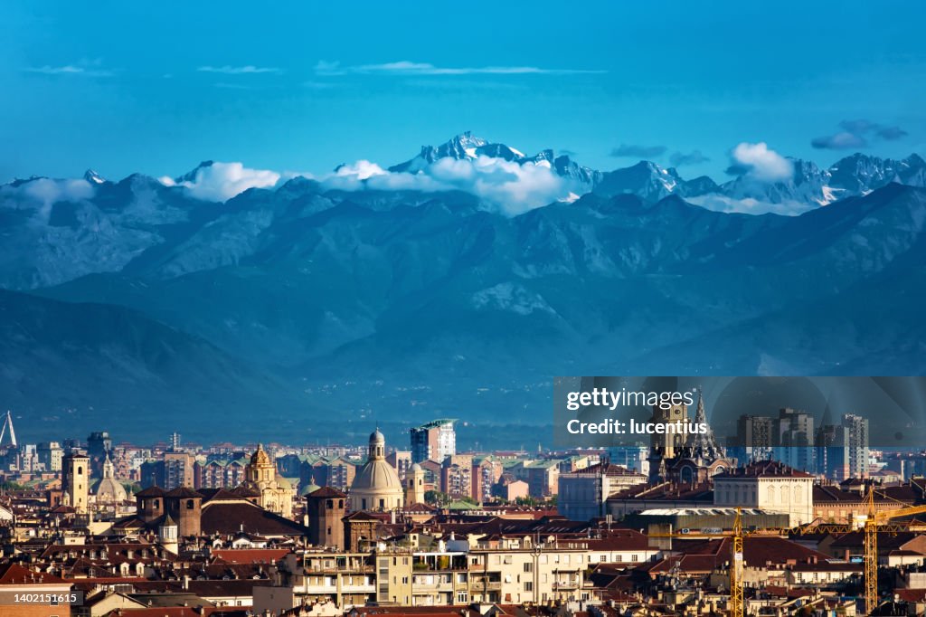 Turin city in context, Piedmont, Italy
