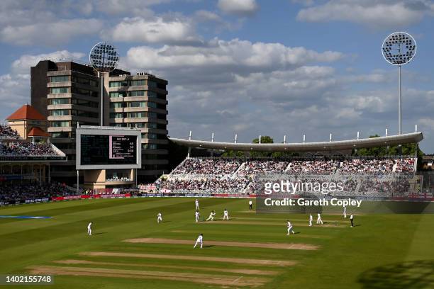 General view of play during day one of Second LV= Insurance Test Match between England and New Zealand at Trent Bridge on June 10, 2022 in...