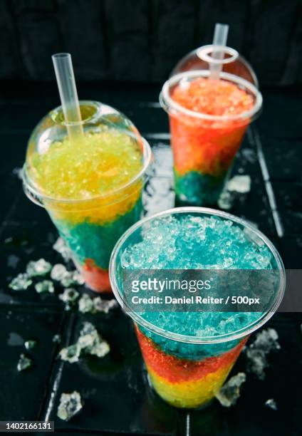 close-up of drinks on table - slush ice stock pictures, royalty-free photos & images
