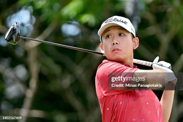 Albin Choi of Canada plays his shot from the fifth tee during the second round of the RBC Canadian Open at St. George's Golf and Country Club on June...