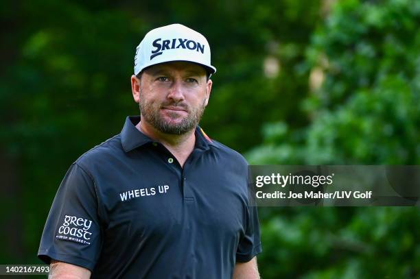 Graeme McDowell of Niblicks GC looks on the fifth hole during day two of the LIV Golf Invitational - London at The Centurion Club on June 10, 2022 in...