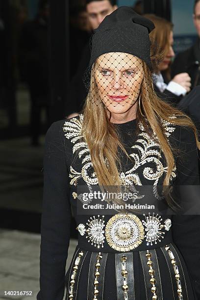 Anna Dello Russo leaves the Balenciaga Ready-To-Wear Fall/Winter 2012 show as part of Paris Fashion Week on March 1, 2012 in Paris, France.