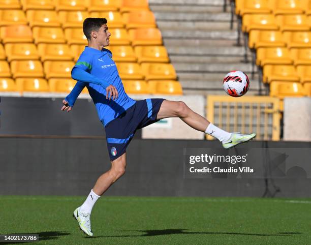 Matteo Pessina of Italy in action during a Italy training session at Molineux on June 10, 2022 in Wolverhampton, England.