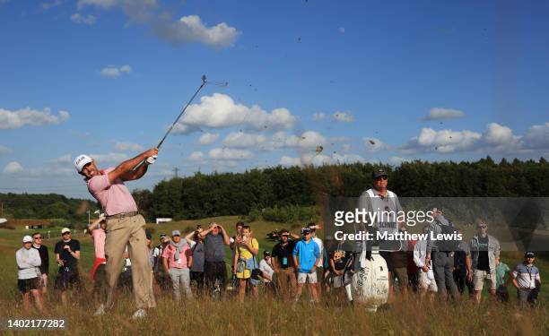 Charl Schwartzel of South Africa plays out of the rough on the 15th hole during the LIV Invitational at The Centurion Club on June 10, 2022 in St...