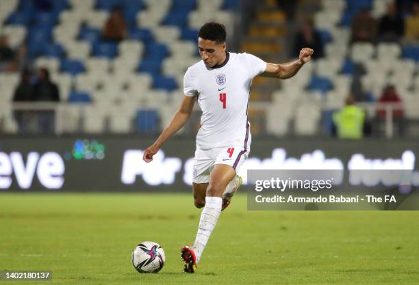 James Hill of England makes a pass during the UEFA European Under-21 Championship Qualifier between Kosovo U21 and England MU21 at Stadium Fadil...