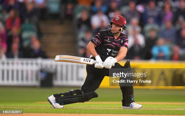 Roelof van der Merwe of Somerset plays a shot during the Vitality T20 Blast match between Somerset CCC and Kent Spitfires at The Cooper Associates...