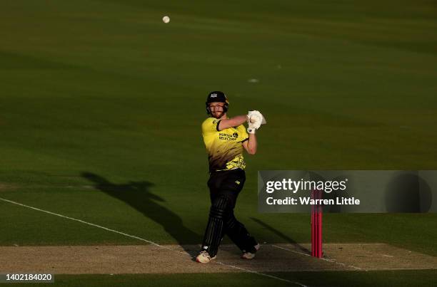 Glenn Phillips of Gloucestershire bats during the Vitality T20 Blast between the Sussex Sharks and Gloucestershire at The 1st Central County Ground...