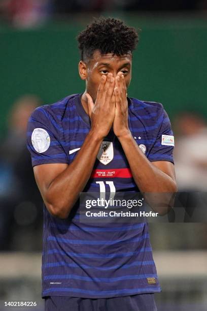 Kingsley Coman of France reacts during the UEFA Nations League - League A Group 1 match between Austria and France at Ernst Happel Stadion on June...