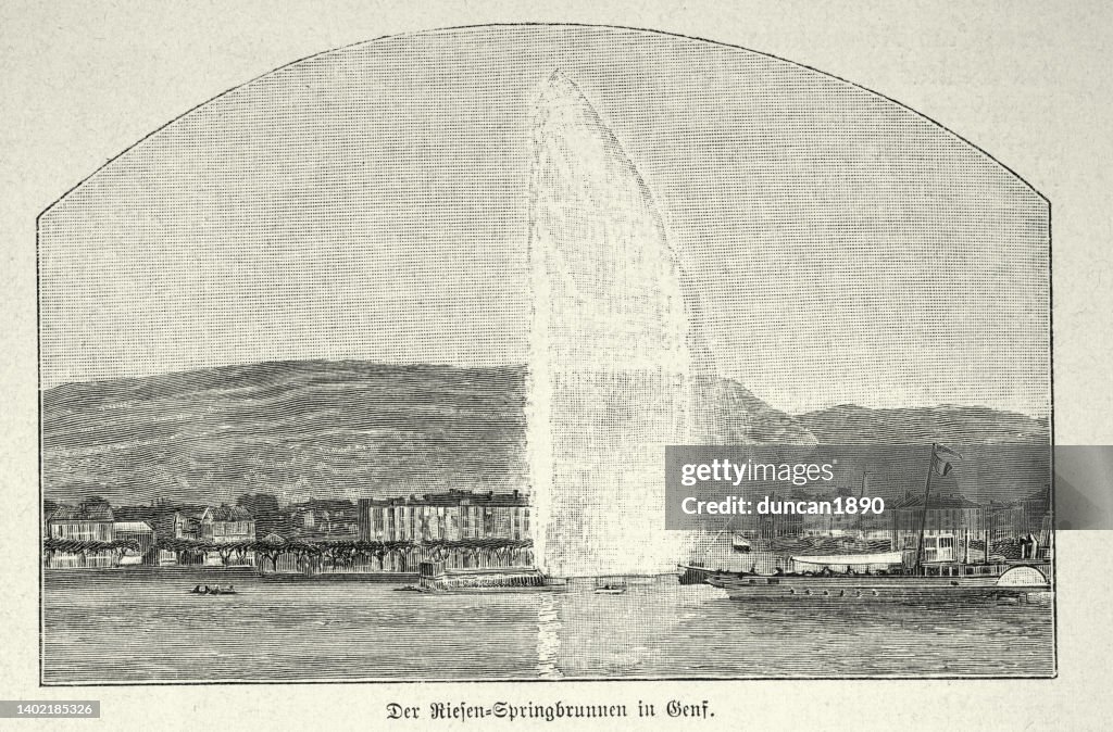 Jet d'Eau-Brunnen, Genf, Schweiz, Viktorianisches 19. Jahrhundert
