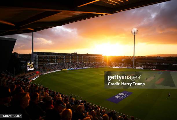 General view of play during the Vitality T20 Blast match between Somerset CCC and Kent Spitfires at The Cooper Associates County Ground on June 10,...