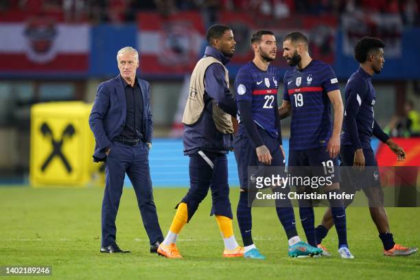 Didier Deschamps, Head Coach of France looks on following their draw in the UEFA Nations League - League A Group 1 match between Austria and France...