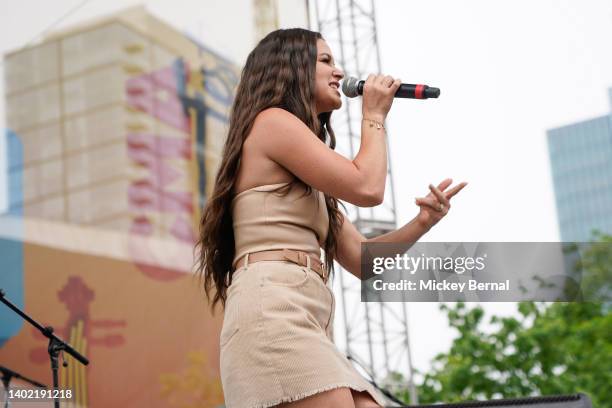 Hannah Ellis performs on the Chevy Vibes Stage during CMA Fest 2022 day two on June 10, 2022 in Nashville, Tennessee.