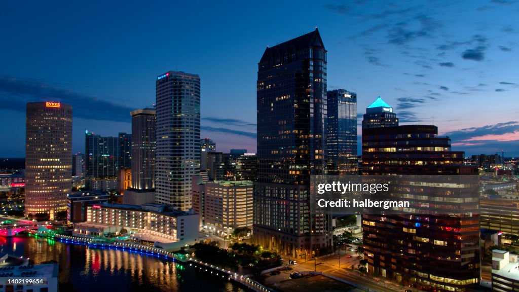 Downtown Buildings in Tampa, Florida Before Sunrise