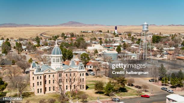 aerial view of marfa city hall - marfa bildbanksfoton och bilder