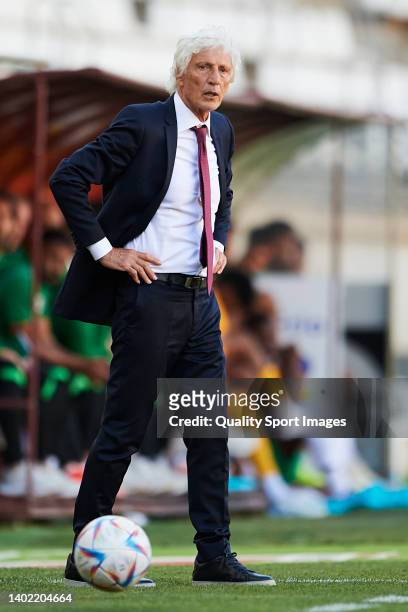 Jose Nestor Pekerman, manager of Venezuela looks on during the international friendly match between Saudi Arabia and Venezuela at Estadio Enrique...