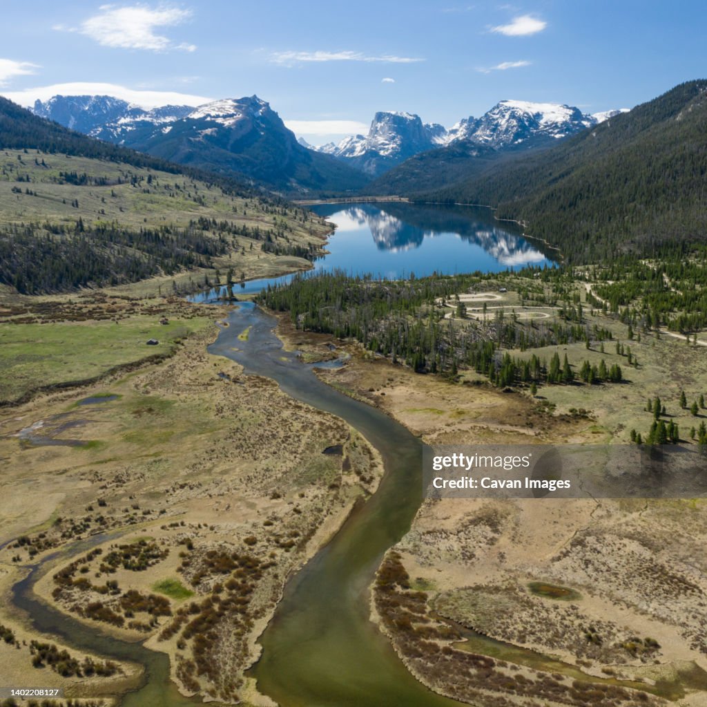 Green Lakes River winds out of the Wind River Range, with Square