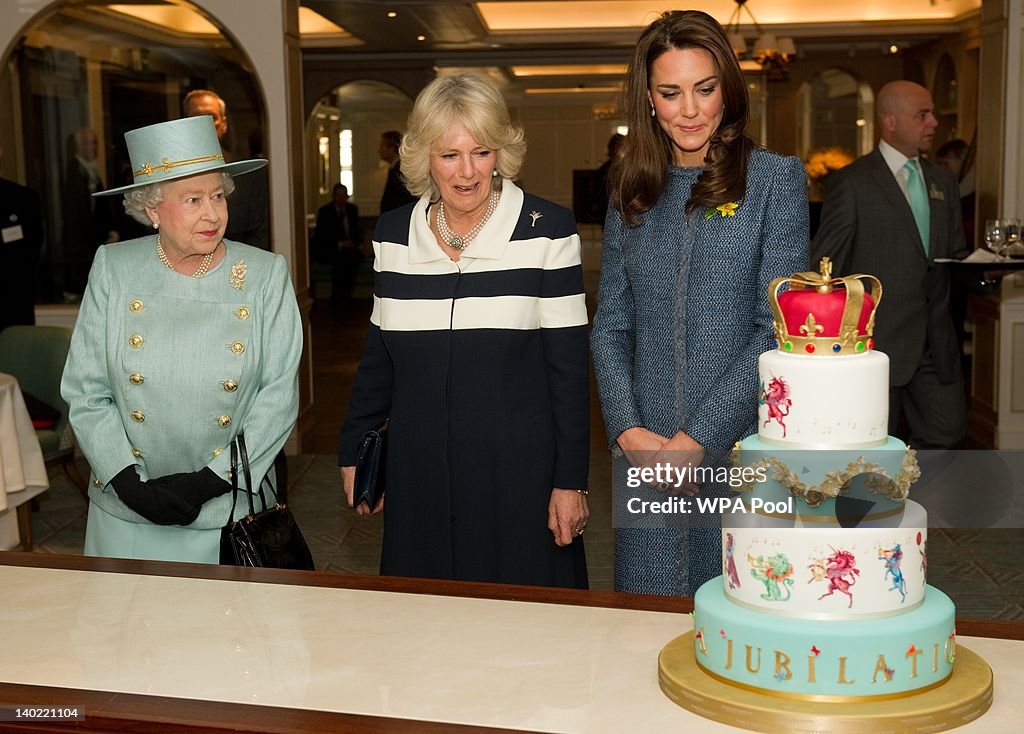 Queen Elizabeth II, Camilla, Duchess Of Cornwall And Catherine, Duchess Of Cambridge Visit Fortnum & Mason Store