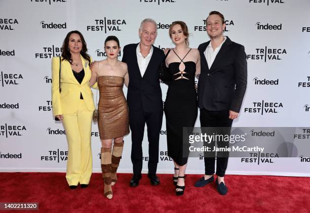 Patty Smyth, Ava McEnroe, John McEnroe, Anna McEnroe and Kevin McEnroe attend the "McEnroe" premiere during the 2022 Tribeca Festival at SVA Theater...