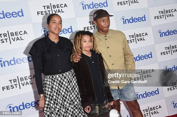 Helen Lasichanh, Rocket Ayer Williams and Pharrell Williams attend "Storytellers" during the 2022 Tribeca Festival at BMCC Tribeca PAC on June 10,...