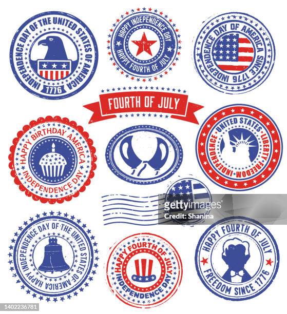 set of fourth of july rubber stamps - stars and stripes circle stock illustrations