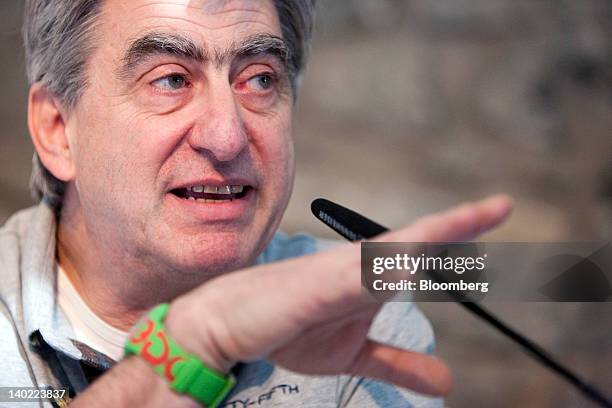 Nick Hayek, chief executive officer of Swatch Group AG, gestures whilst speaking during the company's results news conference in Geneva, Switzerland,...