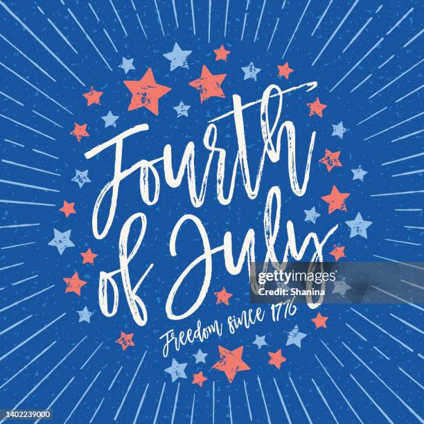 ilustrações de stock, clip art, desenhos animados e ícones de fourth of july modern calligraphy greeting card - blue backgound - 4 de julho