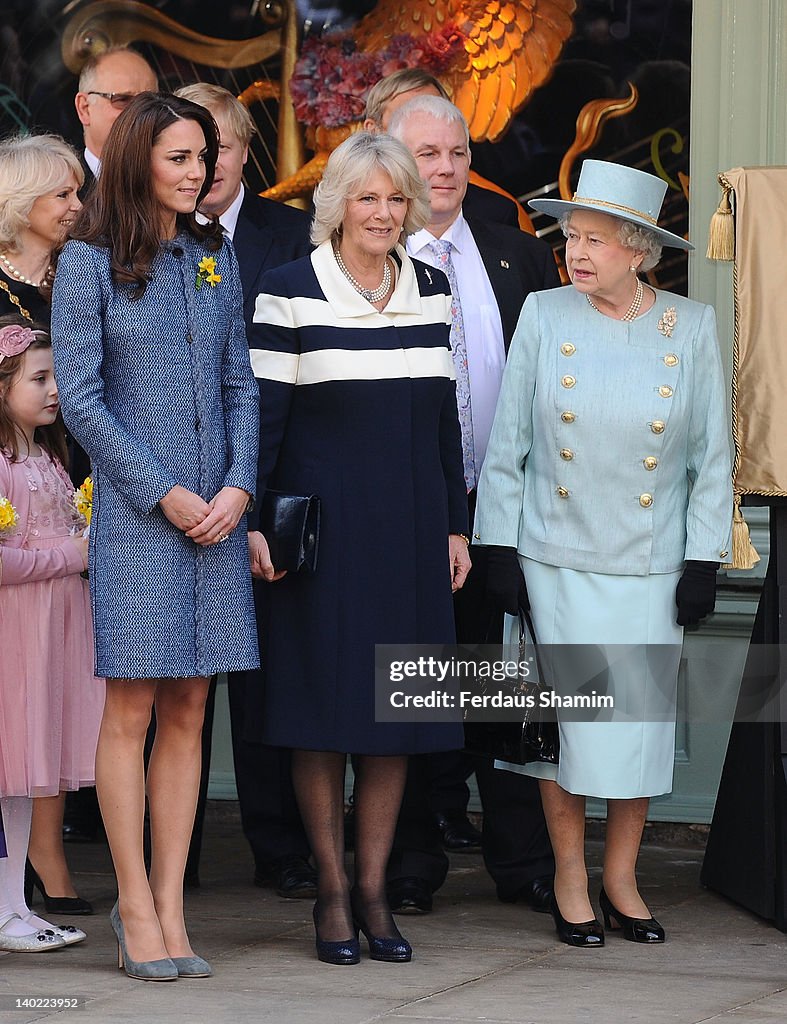 Queen Elizabeth II, Camilla, Duchess Of Cornwall And Catherine, Duchess Of Cambridge Visit Fortnum & Mason Store