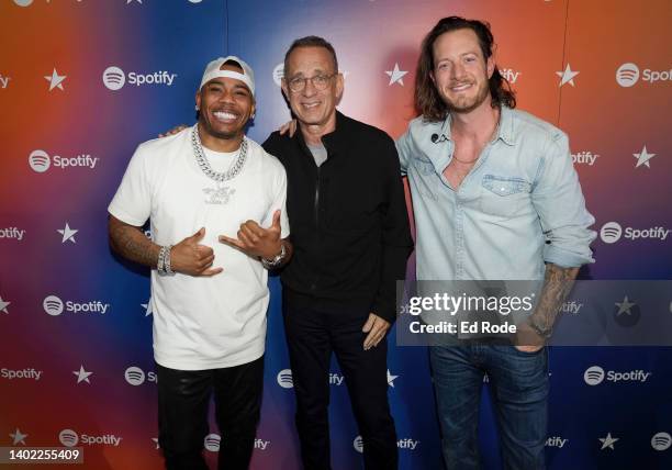 Nelly, Tom Hanks and Tyler Hubbard visit Spotify House during CMA Fest at Ole Red on June 10, 2022 in Nashville, Tennessee.