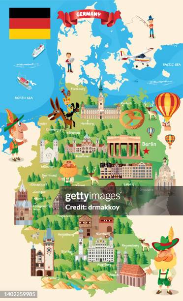 germany travel map - city gate stock illustrations