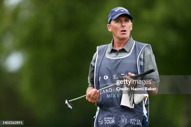 Former Referee and and now caddie Mike Dean looks on during Day Two of the Volvo Car Scandinavian Mixed Hosted by Henrik & Annika at Halmstad Golf...