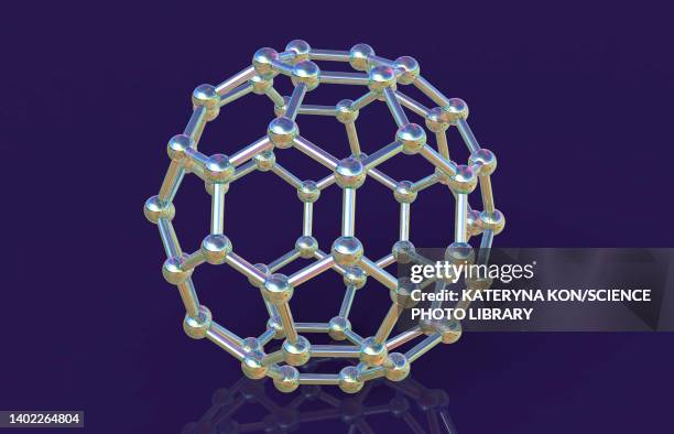 buckminsterfullerene molecule, illustration - ruß stock-grafiken, -clipart, -cartoons und -symbole