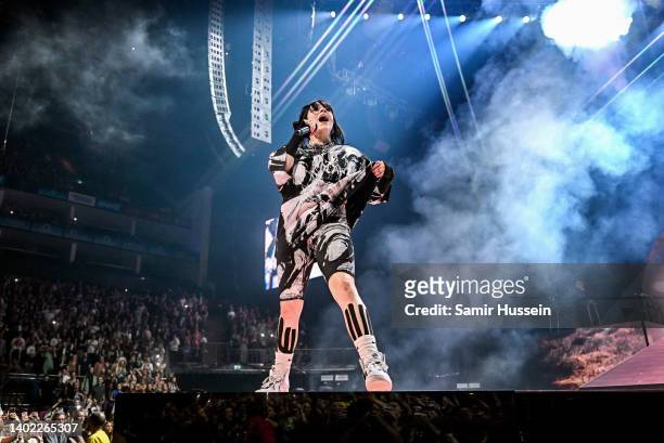 Billie Eilish performs on stage during her Happier Than Ever World Tour, at The O2 Arena on June 10, 2022 in London, England.