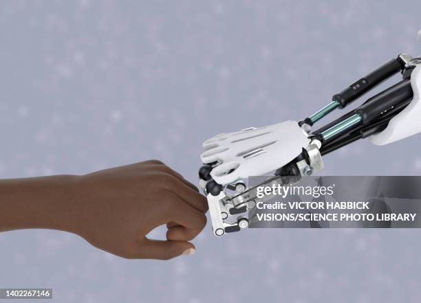 human and robot fist bumping, illustration - fist bumping stock illustrations
