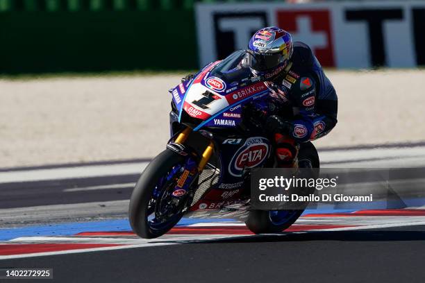 Toprak Razgatlioglu of Turkey and Pata Yamaha With Brixx Worldsbk during Superpole of FIM Superbike World Championship Pirelli Emilia-Romagna Round...