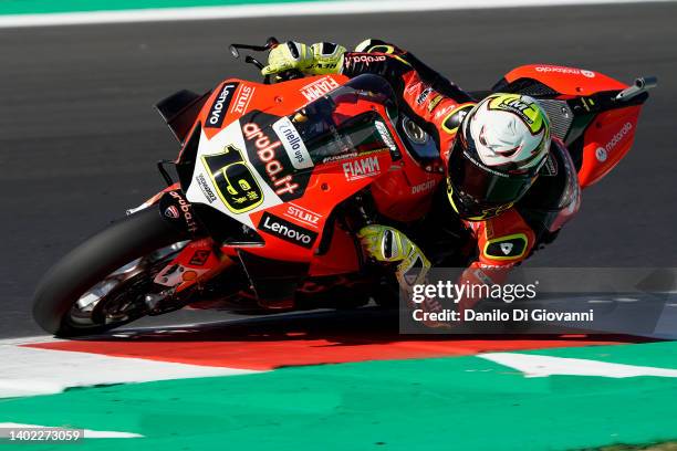 Alvaro Bautista of Spain and Aruba.it Racing - Ducati during Superpole of FIM Superbike World Championship Pirelli Emilia-Romagna Round at Misano...