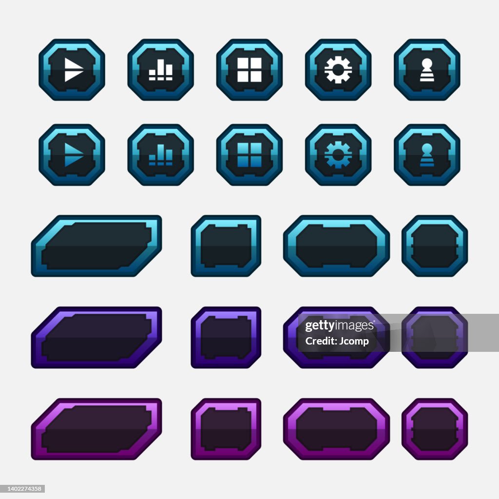 Vector Game Template Gui Kit Interface Button Elements High-Res Vector ...