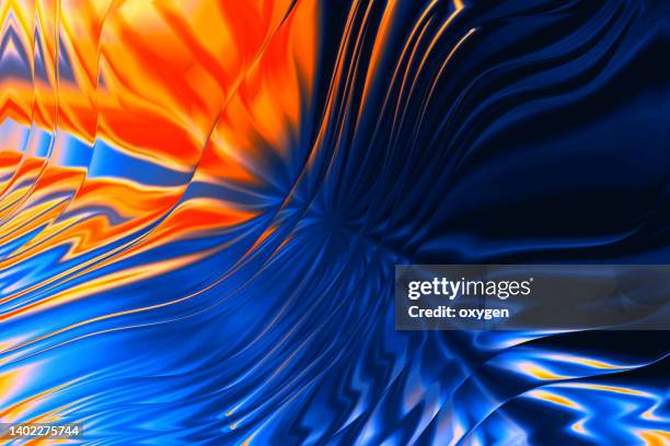 abstract striped holographic orange blue gradient background. vibrant colored candy abstract morphing wave digital art - color stockfoto's en -beelden