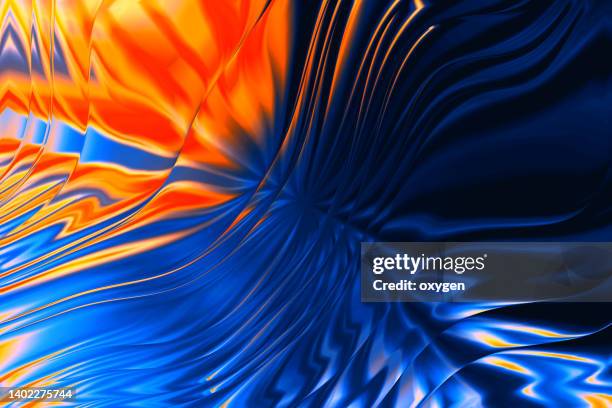 abstract striped holographic orange blue gradient background. vibrant colored candy abstract morphing wave digital art - saturated color 個照片及圖片檔