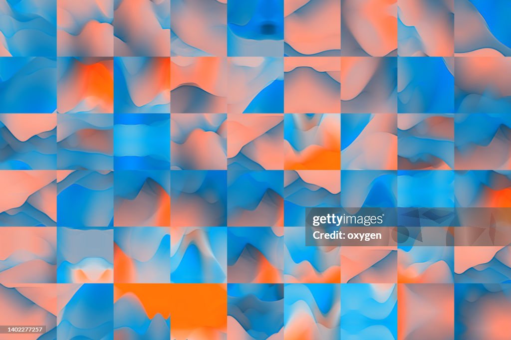Abstract Square Collage Curved Set of Blue Orange Background