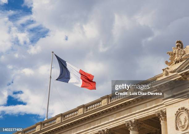 french flag waving in the place of the concorde - frankrikes flagga bildbanksfoton och bilder