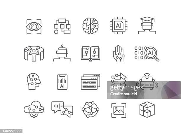 ilustraciones, imágenes clip art, dibujos animados e iconos de stock de iconos de aprendizaje automático - transformación digital