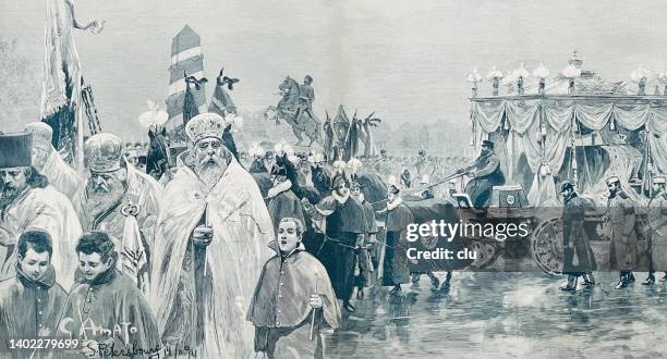 burial of czar alexander iii in st. petersburg - saint petersburg stock illustrations